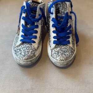 Kids Glitter Sneakers with Blue Laces